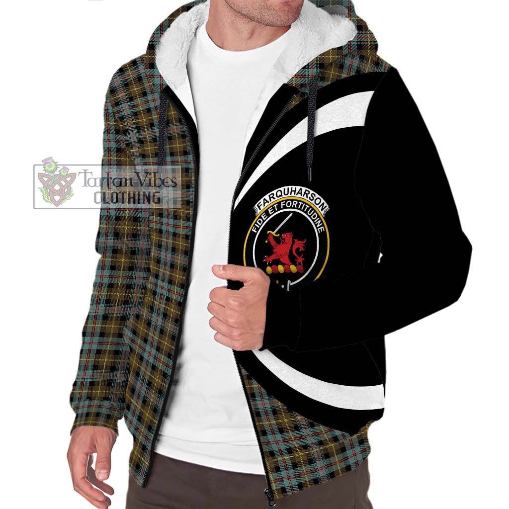 Farquharson Weathered Tartan Sherpa Hoodie with Family Crest Circle Style Unisex S - Tartan Vibes Clothing