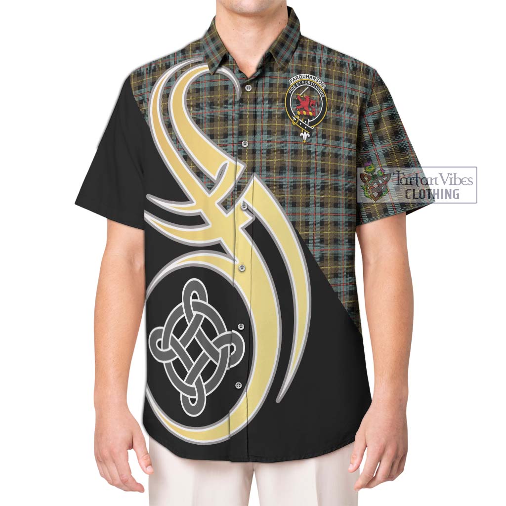 Farquharson Weathered Tartan Short Sleeve Button Shirt with Family Crest and Celtic Symbol Style Kid - Tartan Vibes Clothing