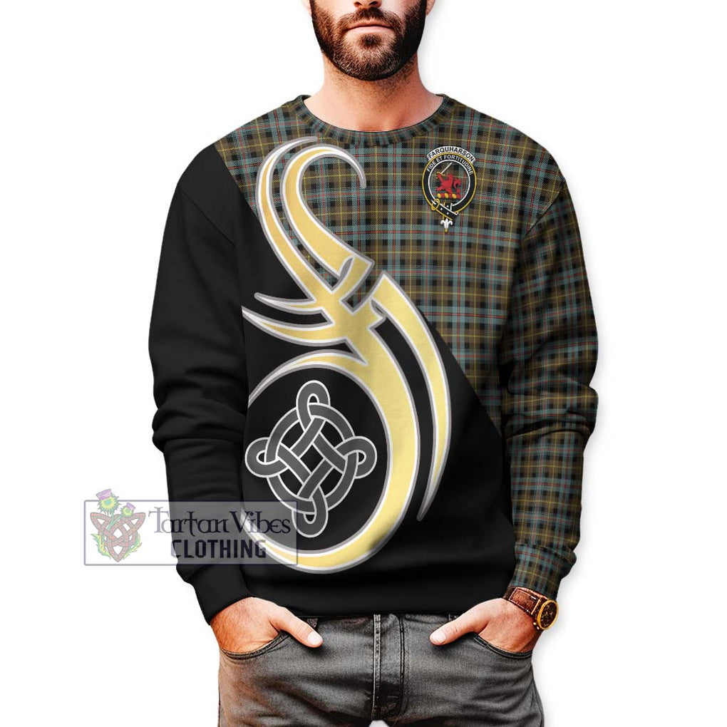 Farquharson Weathered Tartan Sweatshirt with Family Crest and Celtic Symbol Style Unisex - Tartan Vibes Clothing