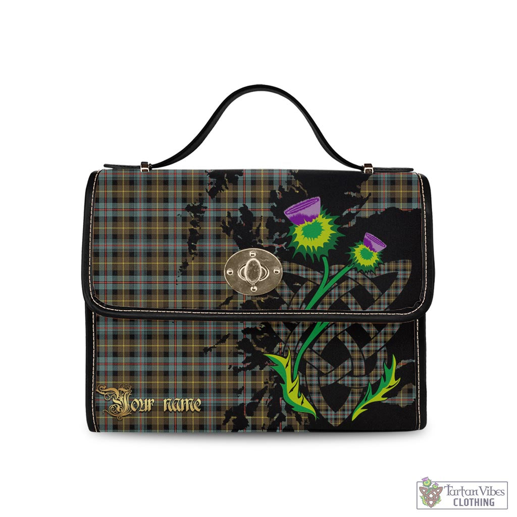 Tartan Vibes Clothing Farquharson Weathered Tartan Waterproof Canvas Bag with Scotland Map and Thistle Celtic Accents