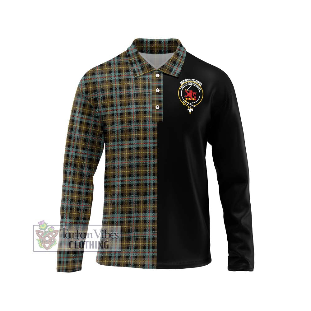 Farquharson Weathered Tartan Long Sleeve Polo Shirt with Family Crest and Half Of Me Style Unisex - Tartanvibesclothing Shop