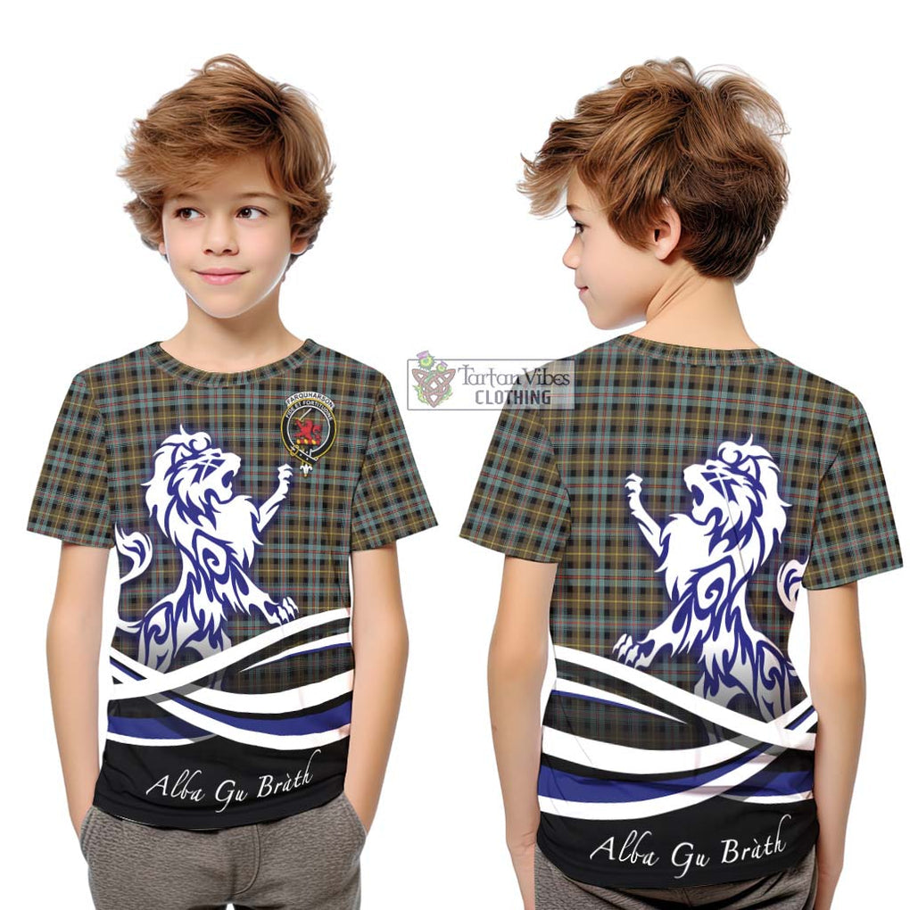 Farquharson Weathered Tartan Kid T-Shirt with Alba Gu Brath Regal Lion Emblem Youth XL Size14 - Tartanvibesclothing Shop