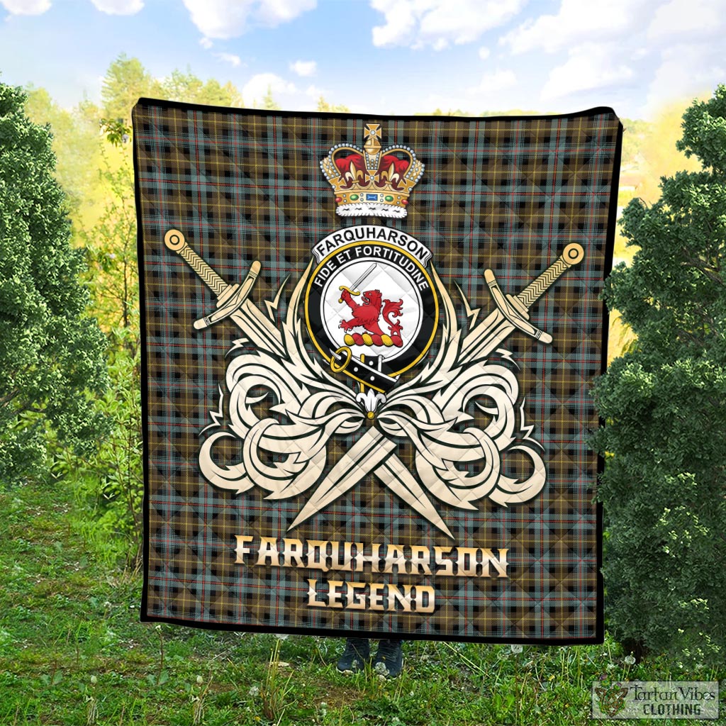 Tartan Vibes Clothing Farquharson Weathered Tartan Quilt with Clan Crest and the Golden Sword of Courageous Legacy