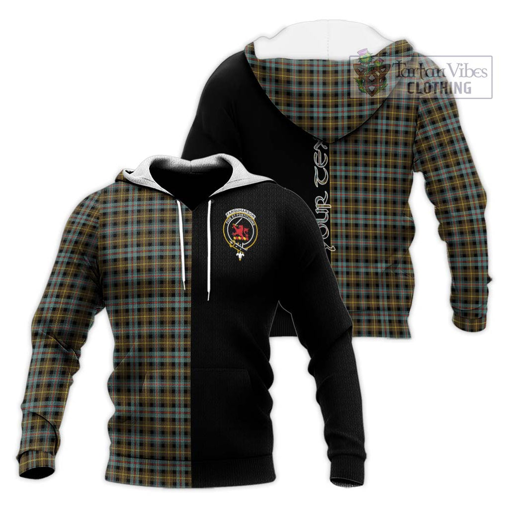 Farquharson Weathered Tartan Knitted Hoodie with Family Crest and Half Of Me Style Unisex Knitted Pullover Hoodie - Tartanvibesclothing Shop