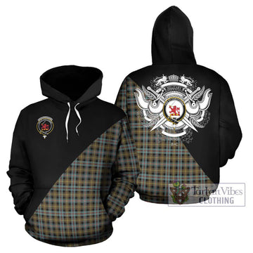 Farquharson Weathered Tartan Hoodie with Family Crest and Military Logo Style