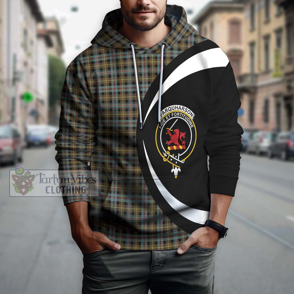 Tartan Vibes Clothing Farquharson Weathered Tartan Hoodie with Family Crest Circle Style