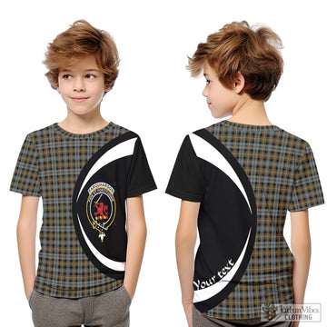 Farquharson Weathered Tartan Kid T-Shirt with Family Crest Circle Style