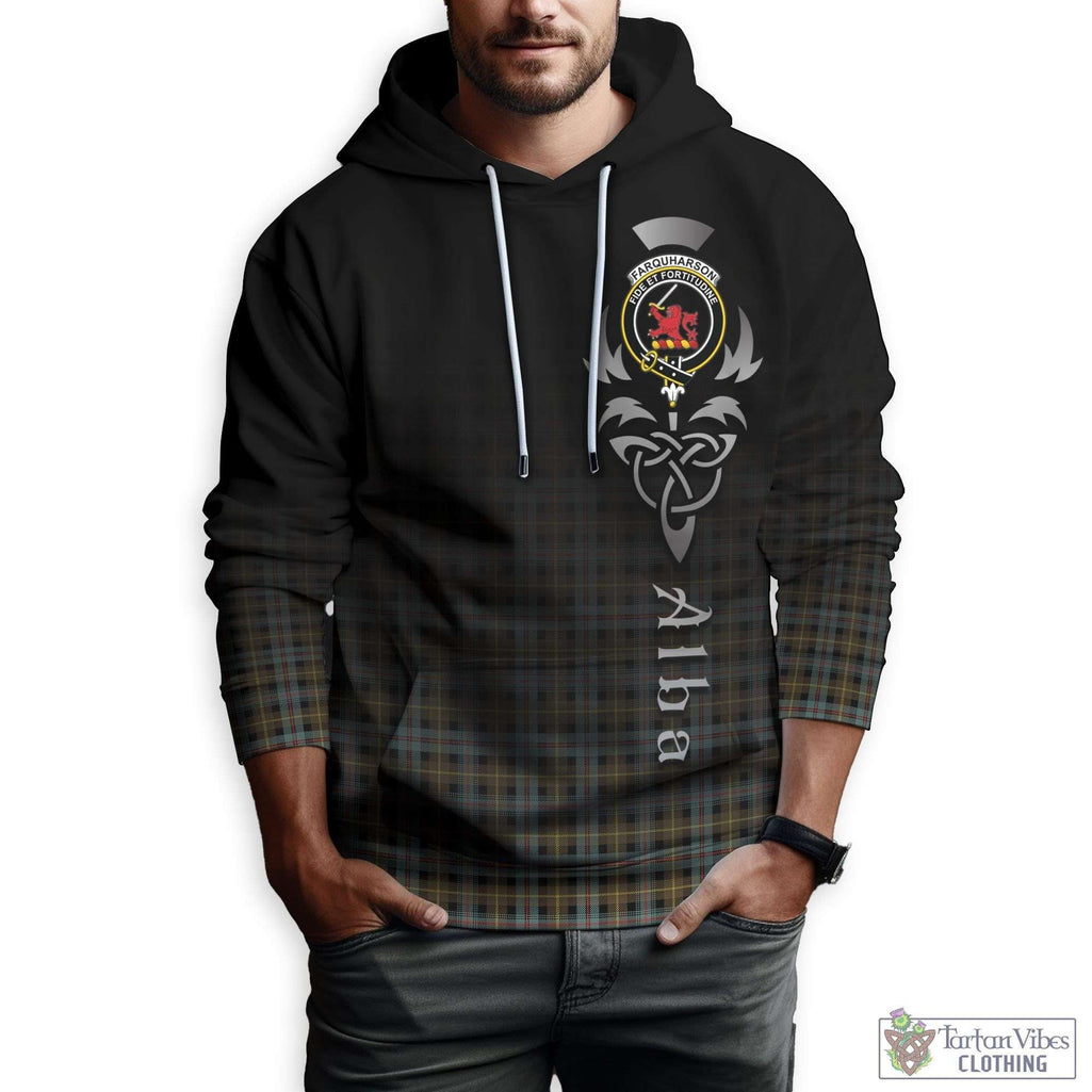 Tartan Vibes Clothing Farquharson Weathered Tartan Hoodie Featuring Alba Gu Brath Family Crest Celtic Inspired