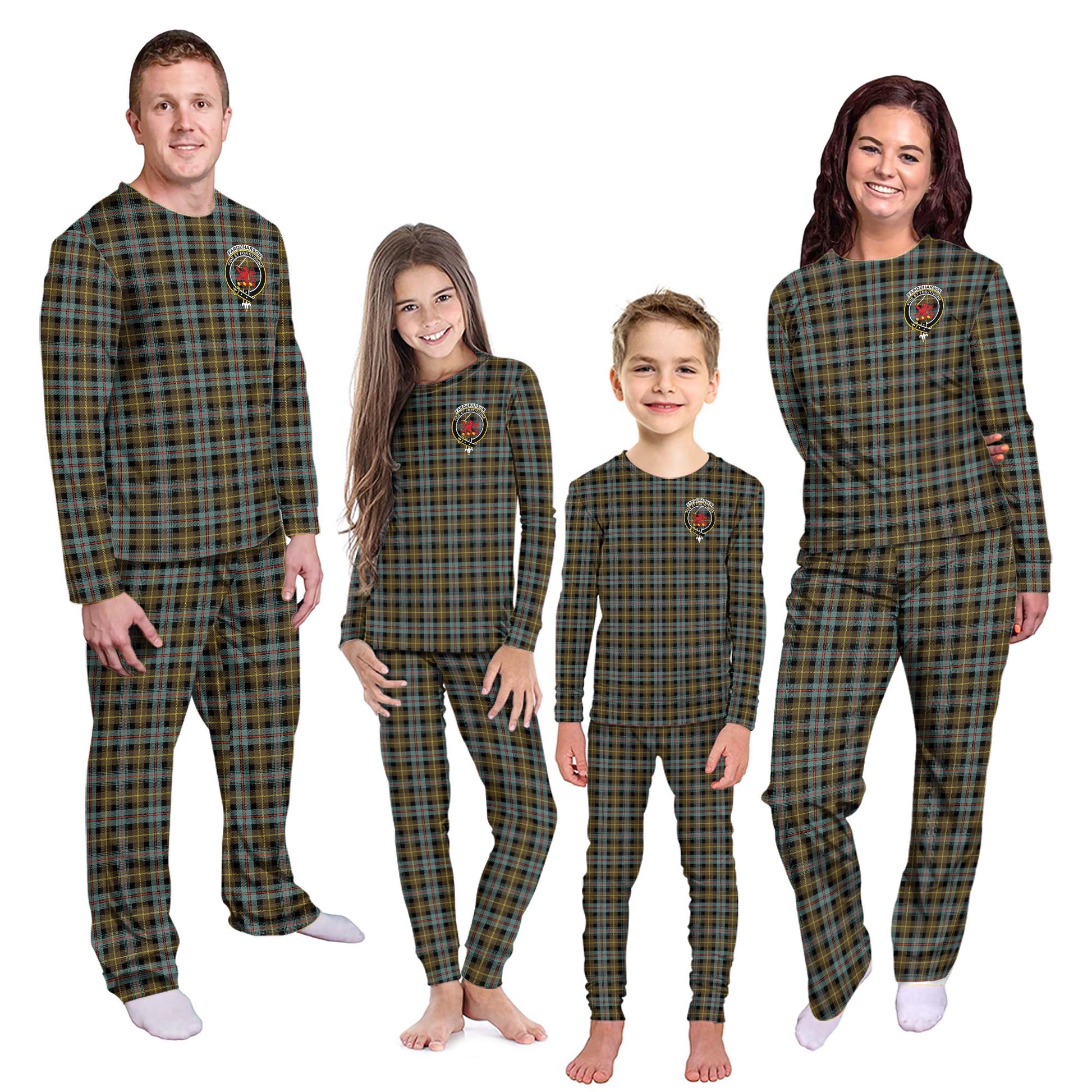 Farquharson Weathered Tartan Pajamas Family Set with Family Crest Kid - Tartan Vibes Clothing