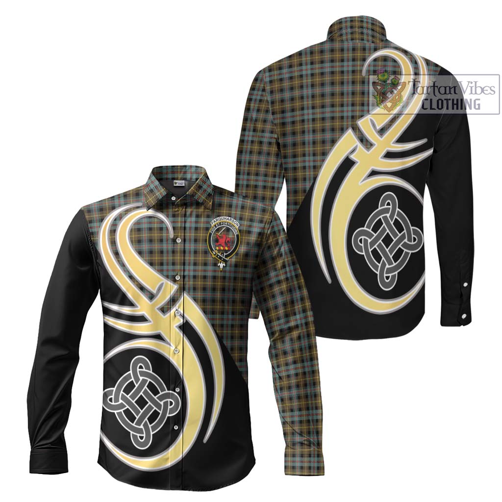 Farquharson Weathered Tartan Long Sleeve Button Shirt with Family Crest and Celtic Symbol Style Men's Shirt S - Tartan Vibes Clothing