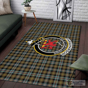 Farquharson Weathered Tartan Area Rug with Family Crest