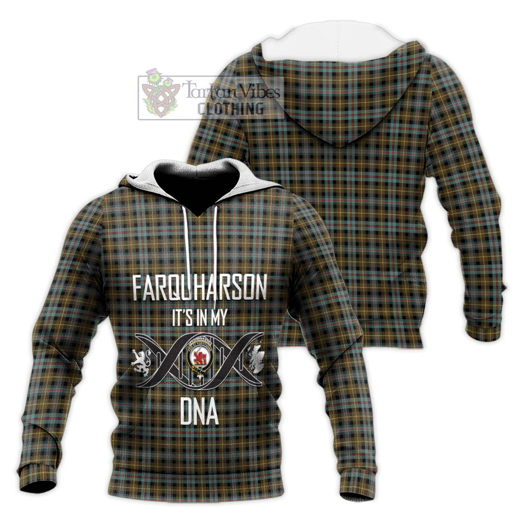 Farquharson Weathered Tartan Knitted Hoodie with Family Crest DNA In Me Style Unisex Knitted Pullover Hoodie - Tartanvibesclothing Shop