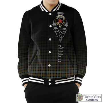 Farquharson Weathered Tartan Baseball Jacket Featuring Alba Gu Brath Family Crest Celtic Inspired