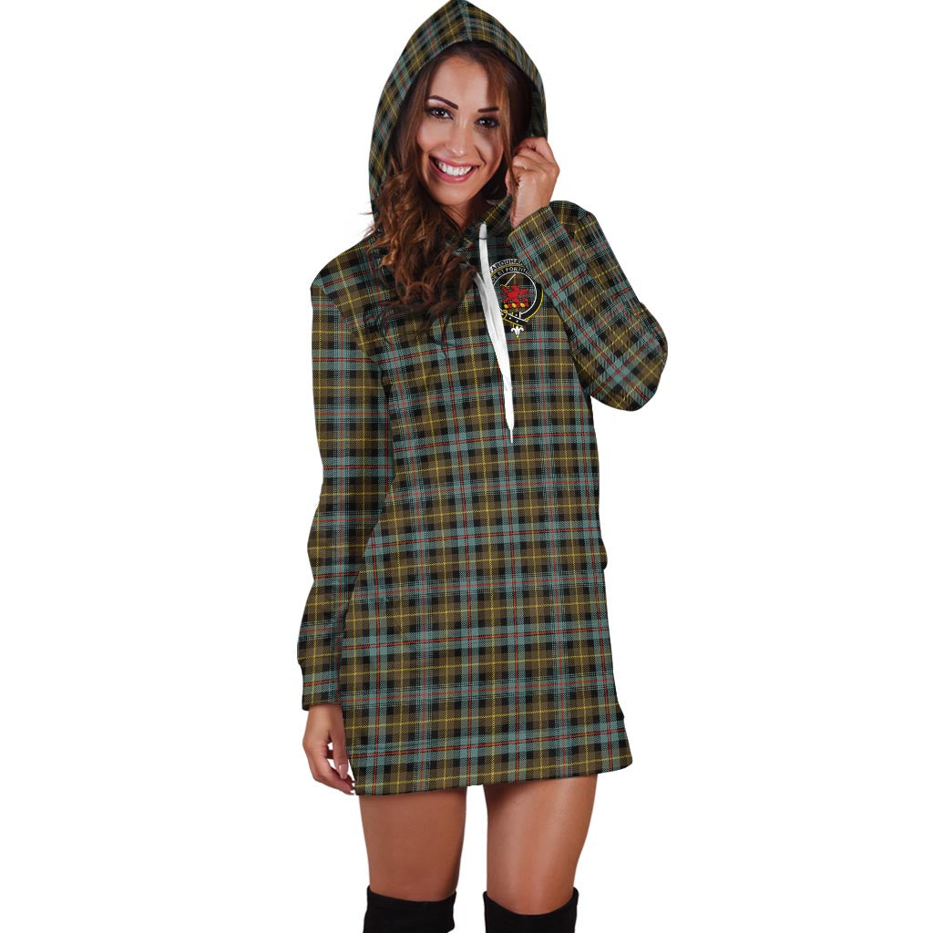 Farquharson Weathered Tartan Hoodie Dress with Family Crest - Tartan Vibes Clothing