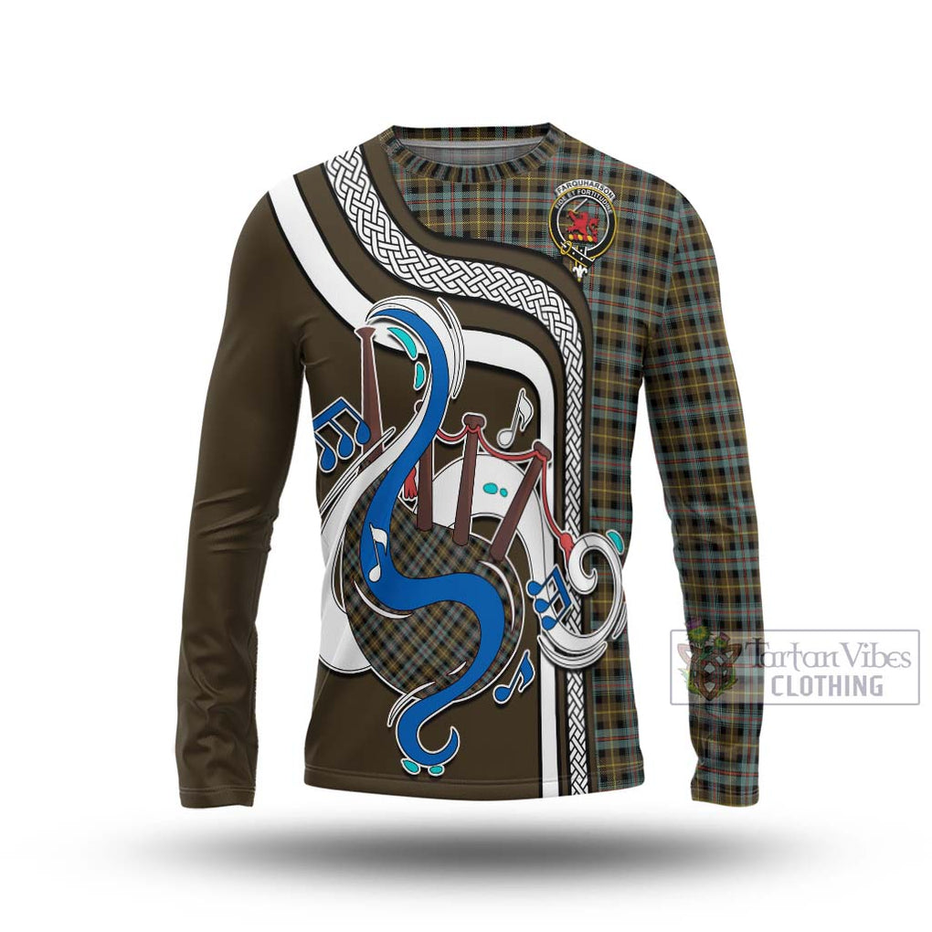 Tartan Vibes Clothing Farquharson Weathered Tartan Long Sleeve T-Shirt with Epic Bagpipe Style