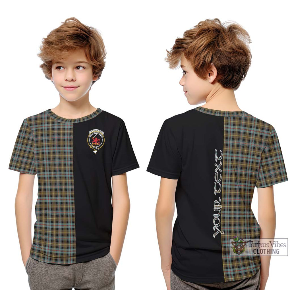 Farquharson Weathered Tartan Kid T-Shirt with Family Crest and Half Of Me Style Youth XL Size14 - Tartanvibesclothing Shop