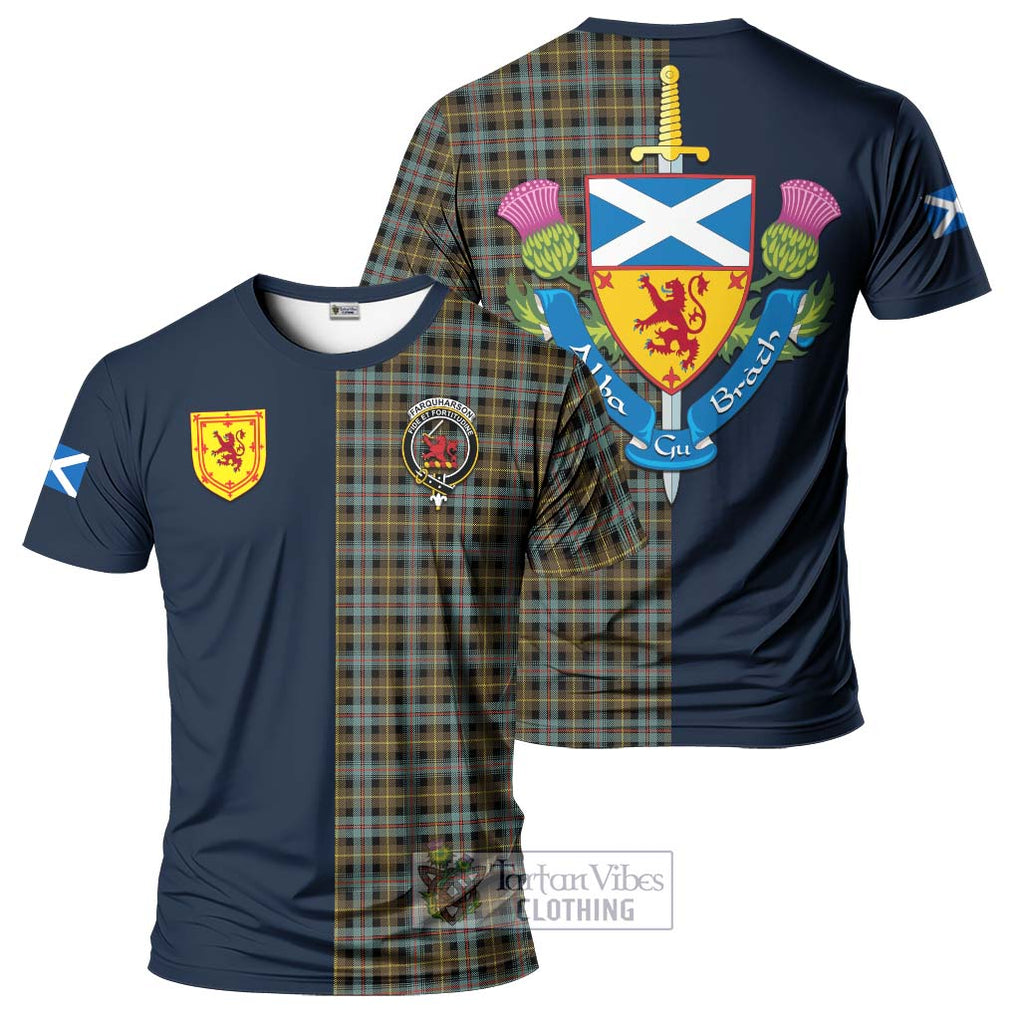 Tartan Vibes Clothing Farquharson Weathered Tartan T-Shirt Alba with Scottish Lion Royal Arm Half Style