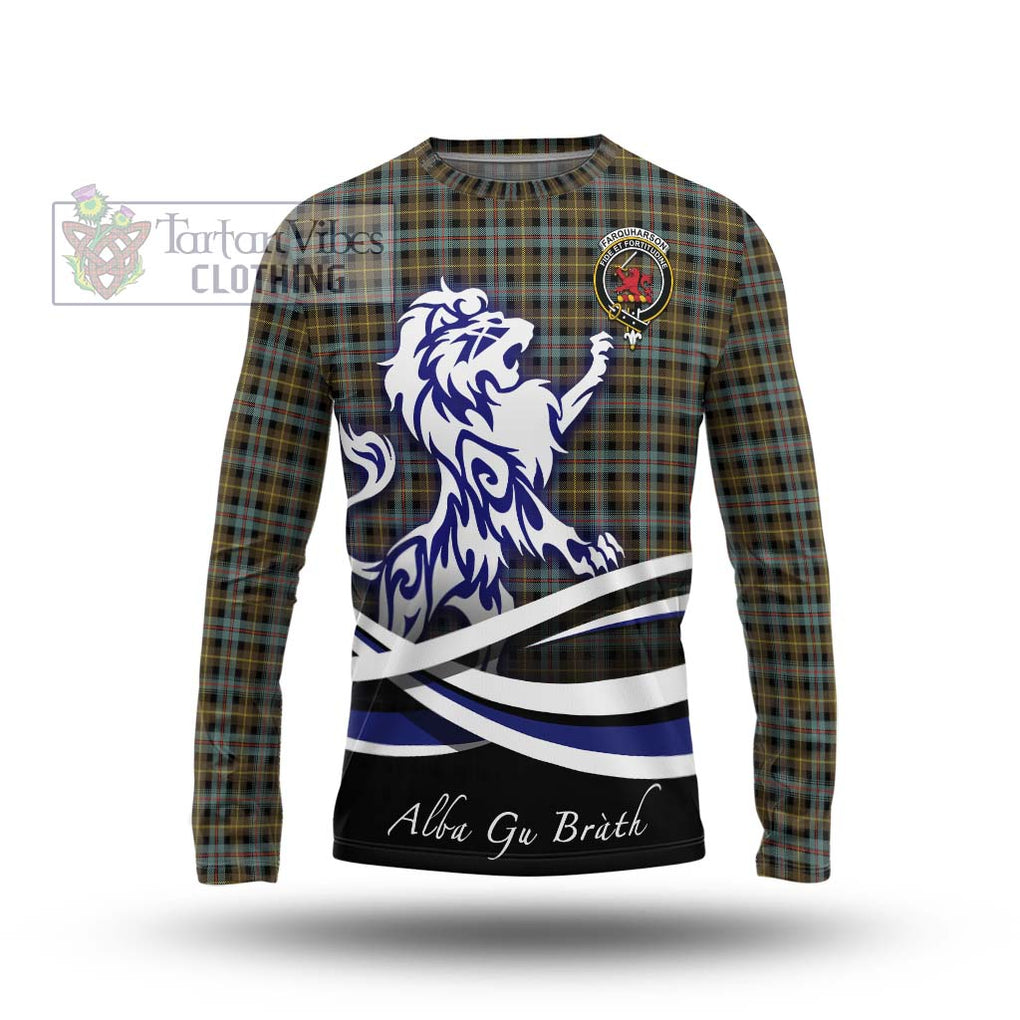 Farquharson Weathered Tartan Long Sleeve T-Shirt with Alba Gu Brath Regal Lion Emblem Unisex - Tartanvibesclothing Shop