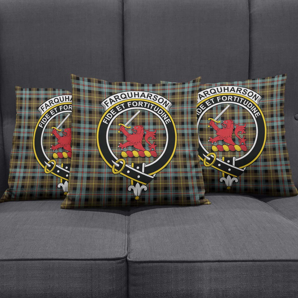 Farquharson Weathered Tartan Pillow Cover with Family Crest Square Pillow Cover - Tartanvibesclothing