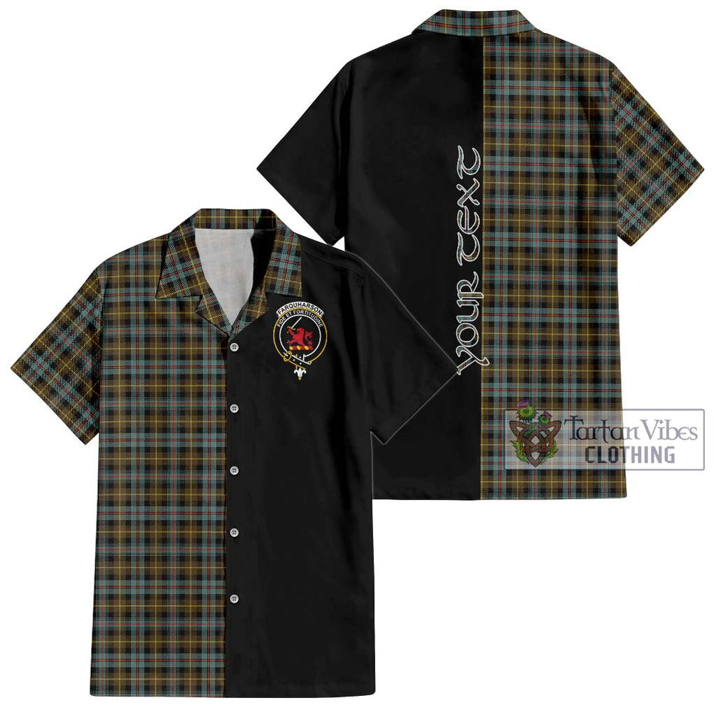 Farquharson Weathered Tartan Short Sleeve Button Shirt with Family Crest and Half Of Me Style Kid - Tartanvibesclothing Shop