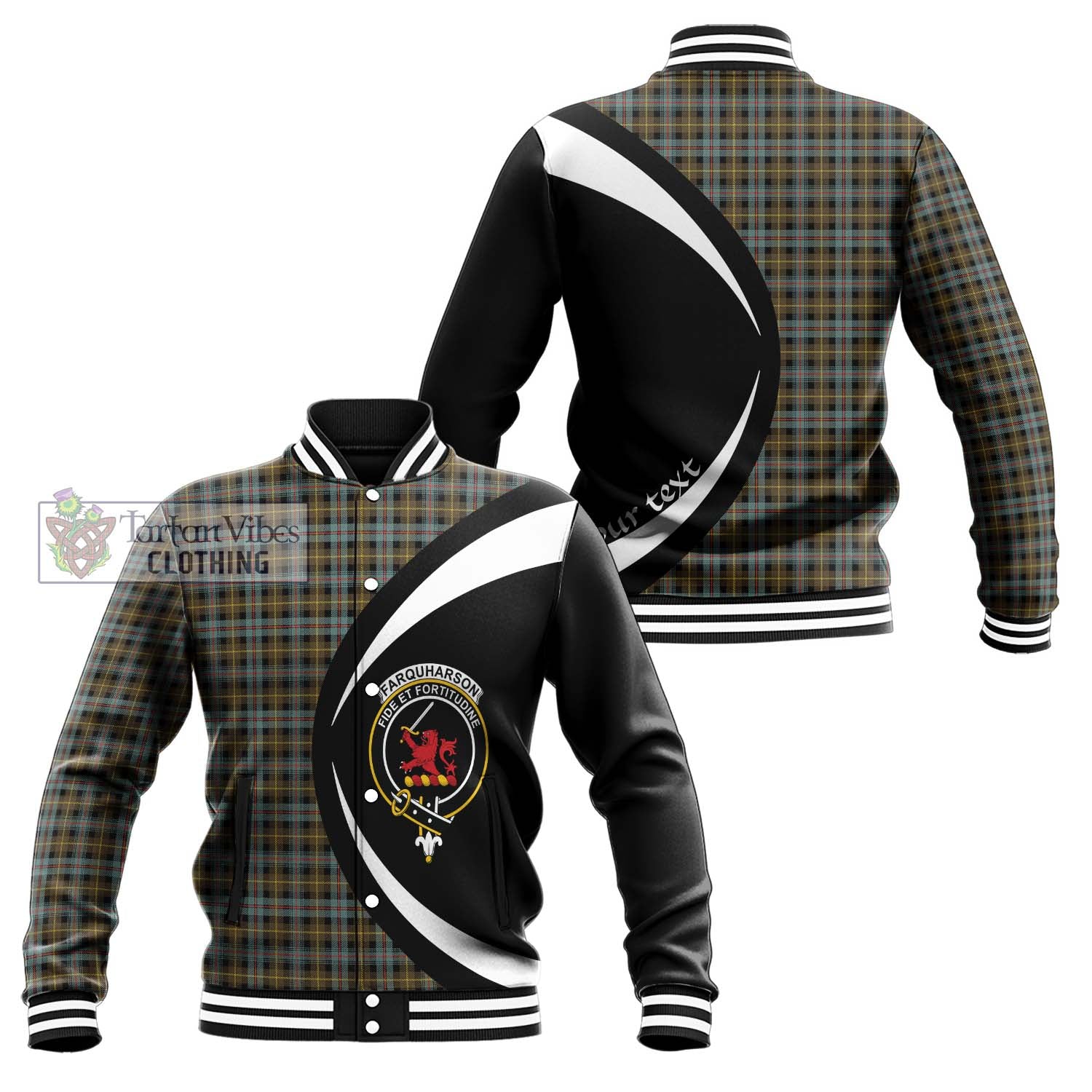 Farquharson Weathered Tartan Baseball Jacket with Family Crest Circle Style Unisex - Tartan Vibes Clothing