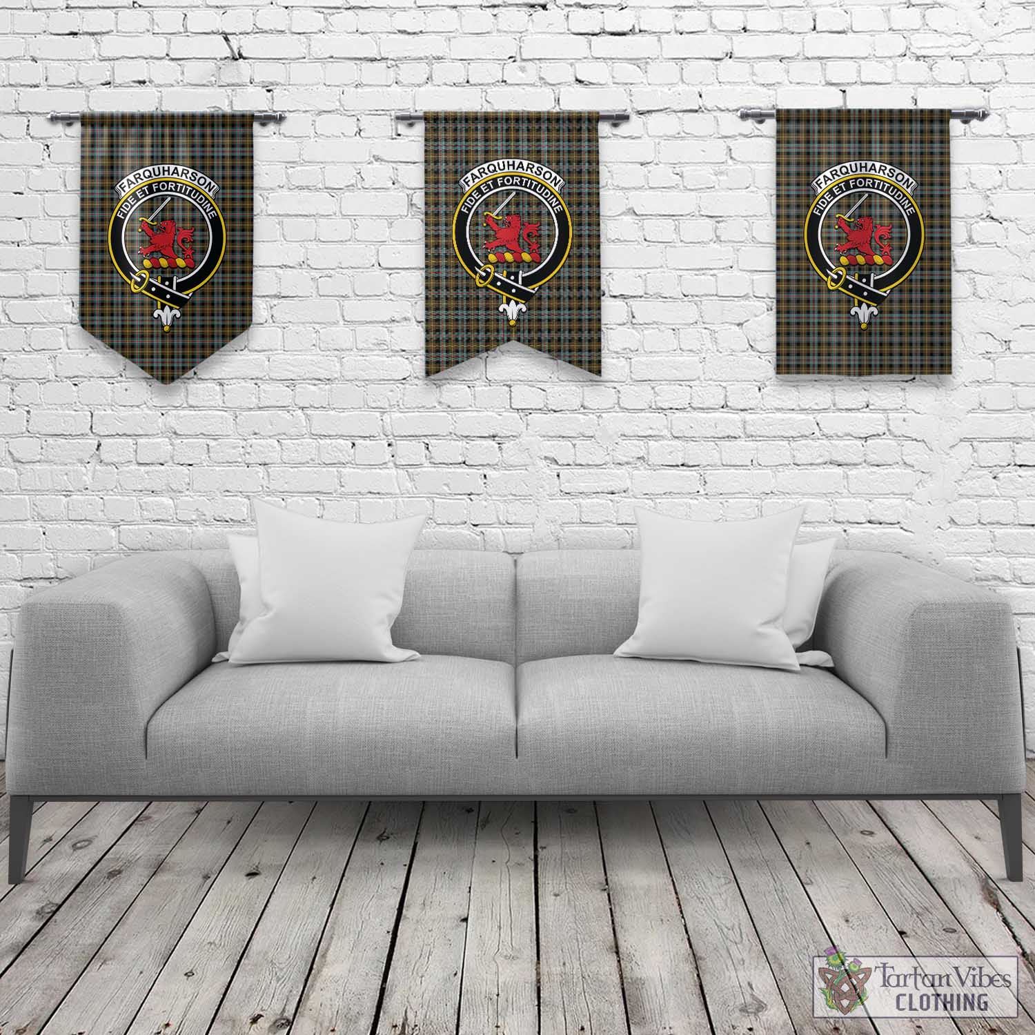 Tartan Vibes Clothing Farquharson Weathered Tartan Gonfalon, Tartan Banner with Family Crest