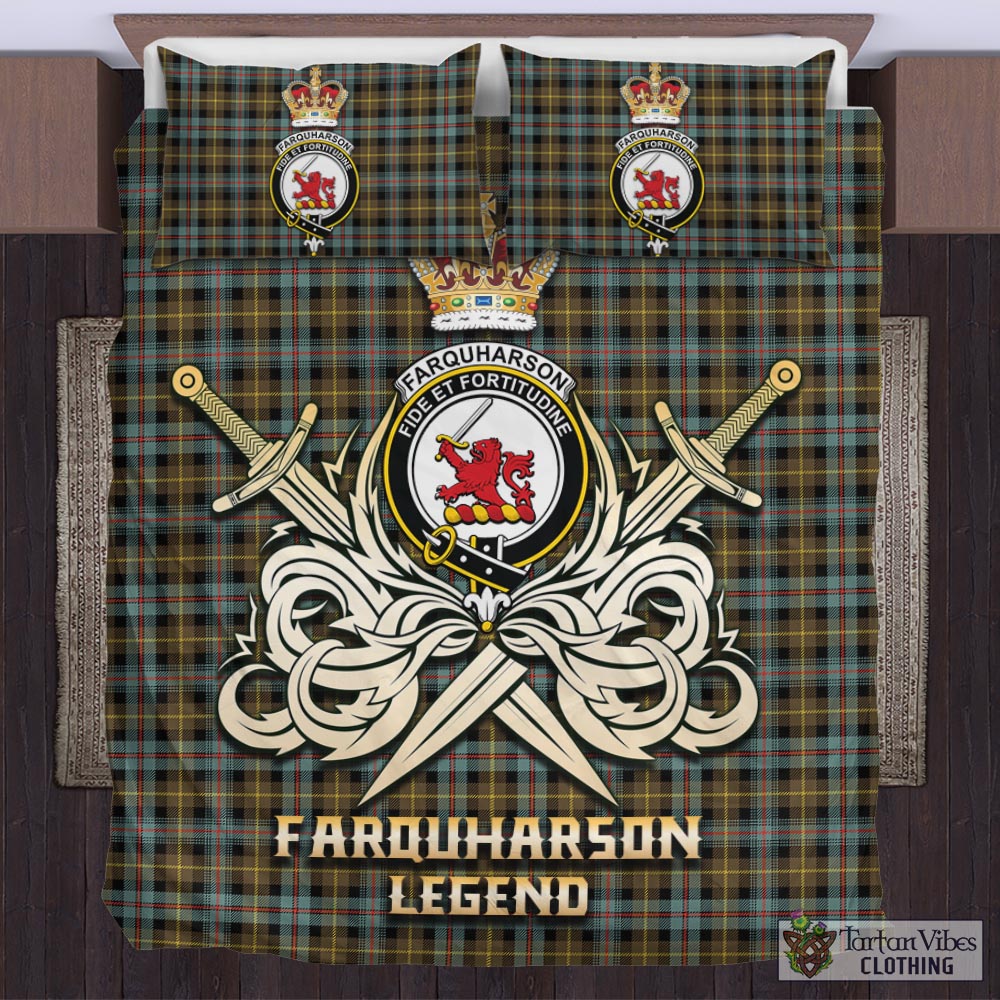 Tartan Vibes Clothing Farquharson Weathered Tartan Bedding Set with Clan Crest and the Golden Sword of Courageous Legacy