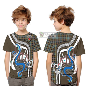 Farquharson Weathered Tartan Kid T-Shirt with Epic Bagpipe Style