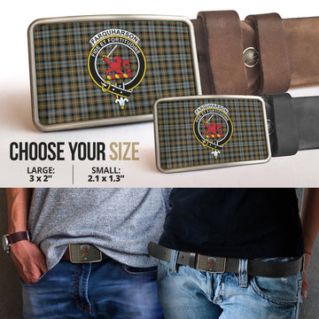 Farquharson Weathered Tartan Belt Buckles with Family Crest