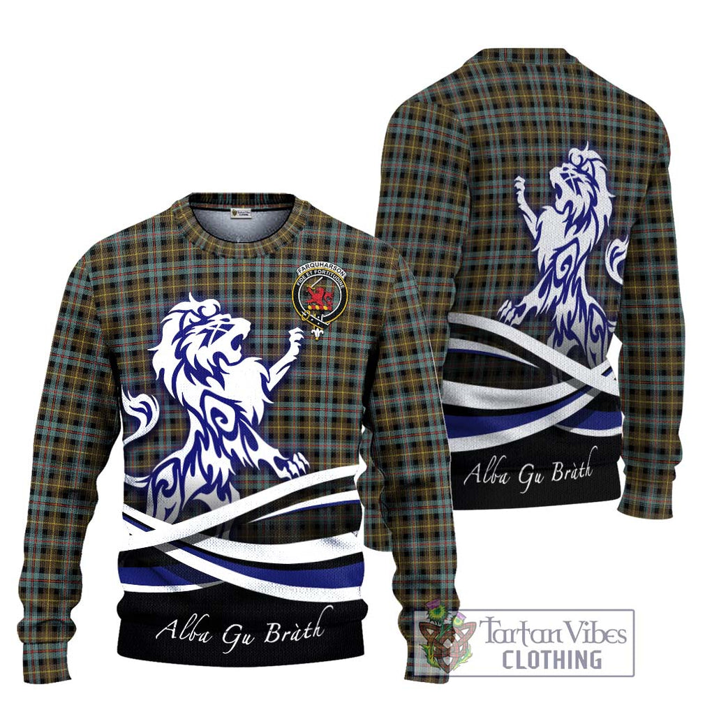 Farquharson Weathered Tartan Knitted Sweater with Alba Gu Brath Regal Lion Emblem Unisex - Tartanvibesclothing Shop