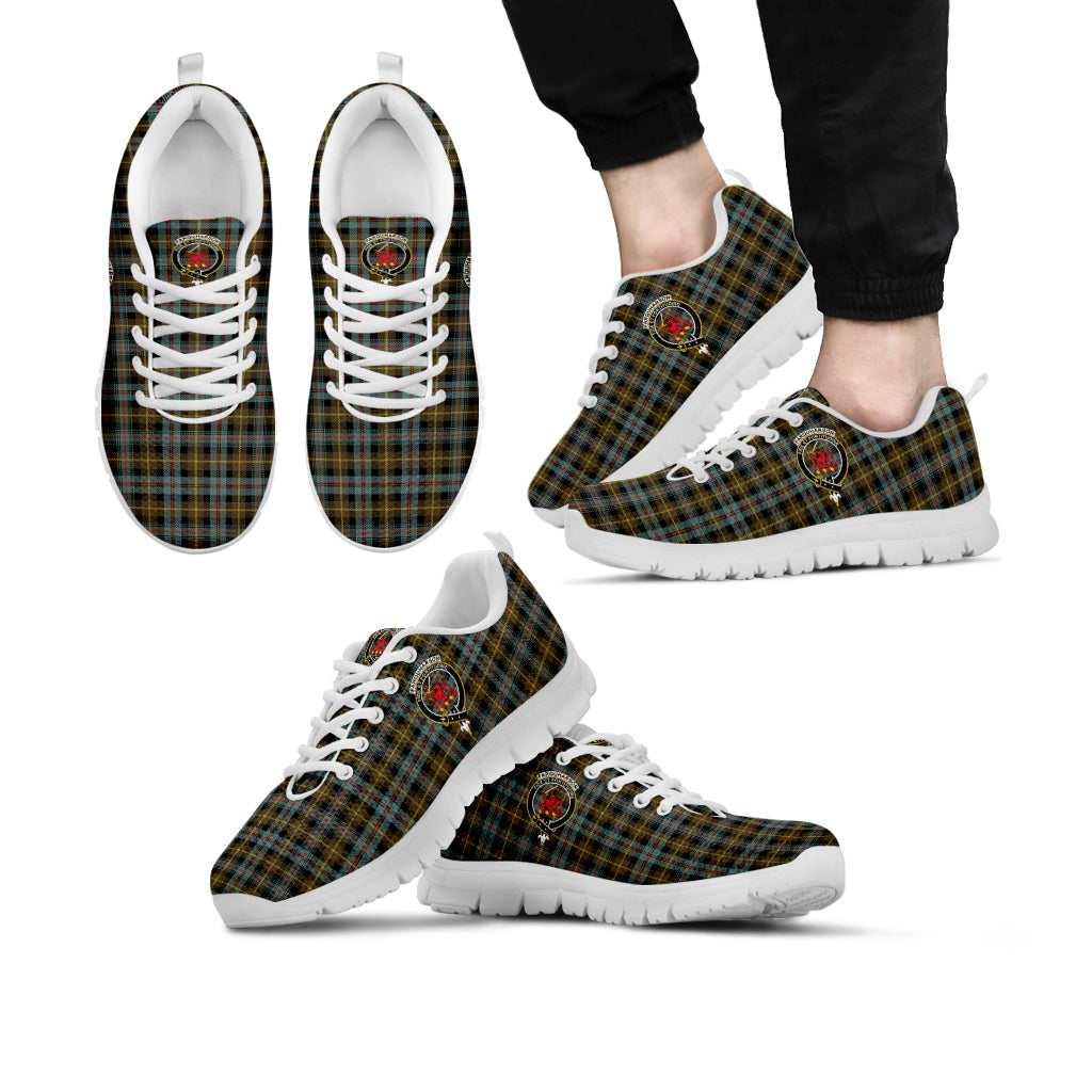 Farquharson Weathered Tartan Sneakers with Family Crest Kid's Sneakers - Tartan Vibes Clothing