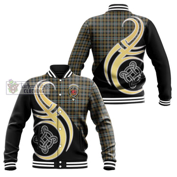 Farquharson Weathered Tartan Baseball Jacket with Family Crest and Celtic Symbol Style