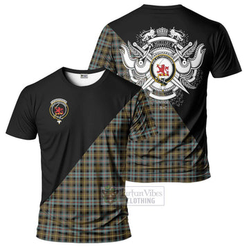 Farquharson Weathered Tartan T-Shirt with Family Crest and Military Logo Style