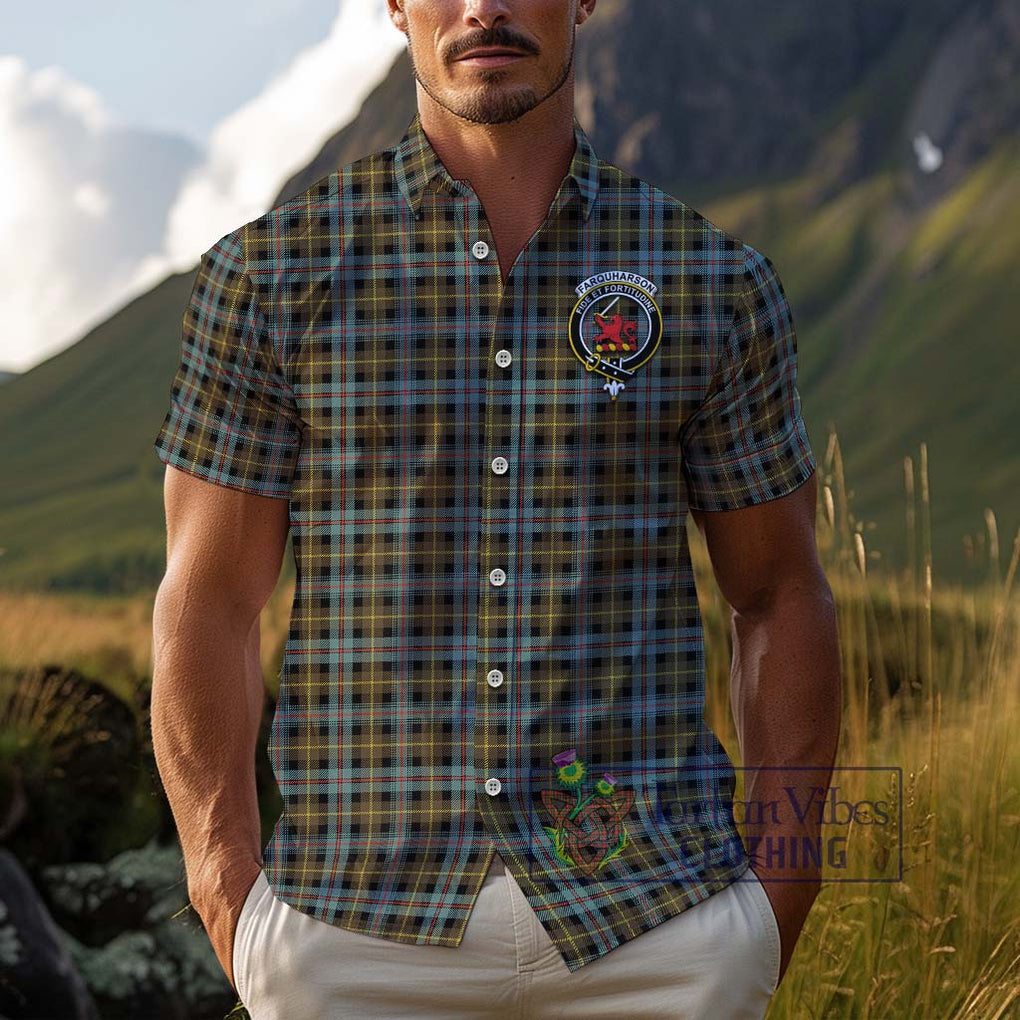 Farquharson Weathered Tartan Cotton Hawaiian Shirt with Family Crest Adult - Tartan Vibes Clothing