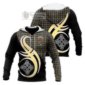 Farquharson Weathered Tartan Knitted Hoodie with Family Crest and Celtic Symbol Style