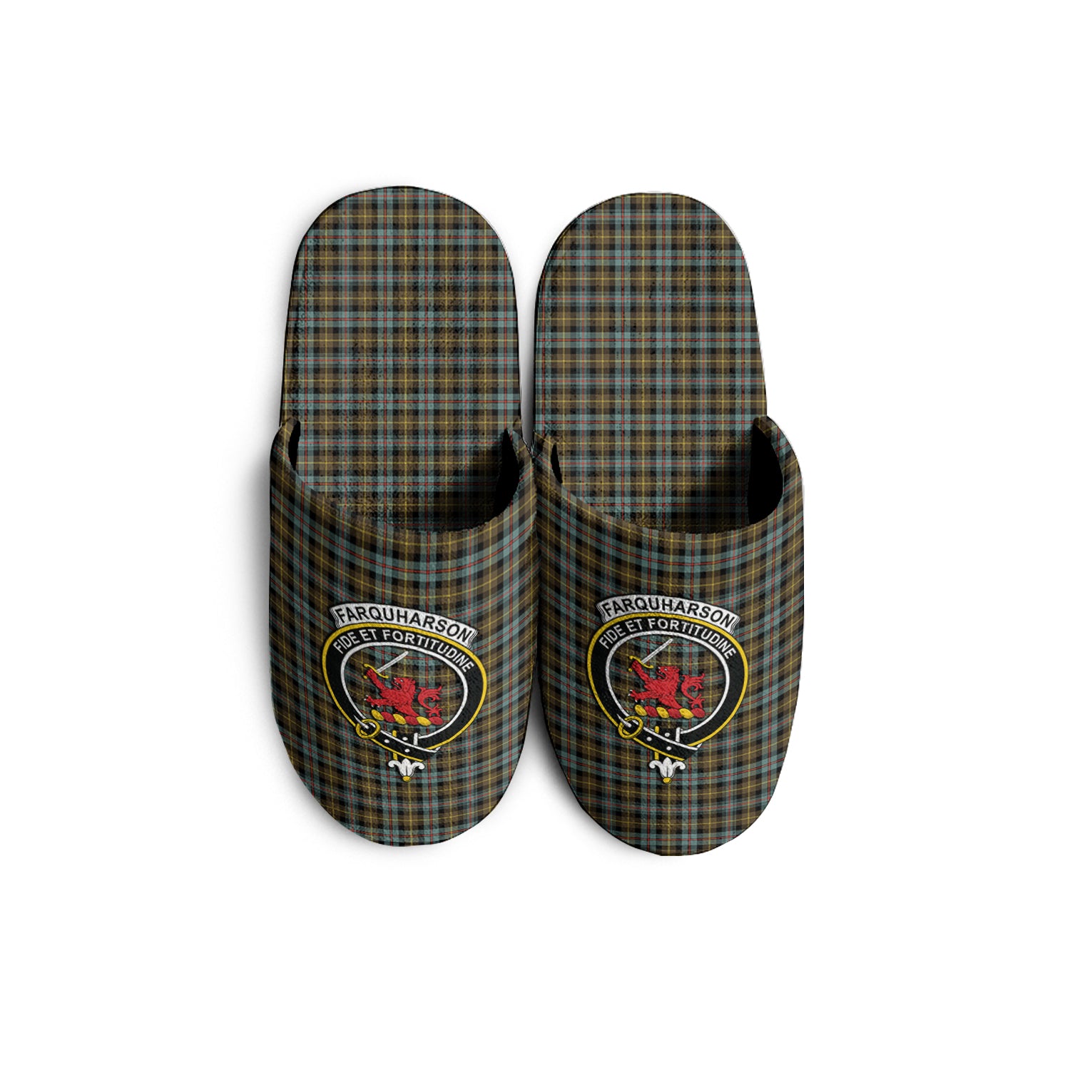 Farquharson Weathered Tartan Home Slippers with Family Crest - Tartanvibesclothing