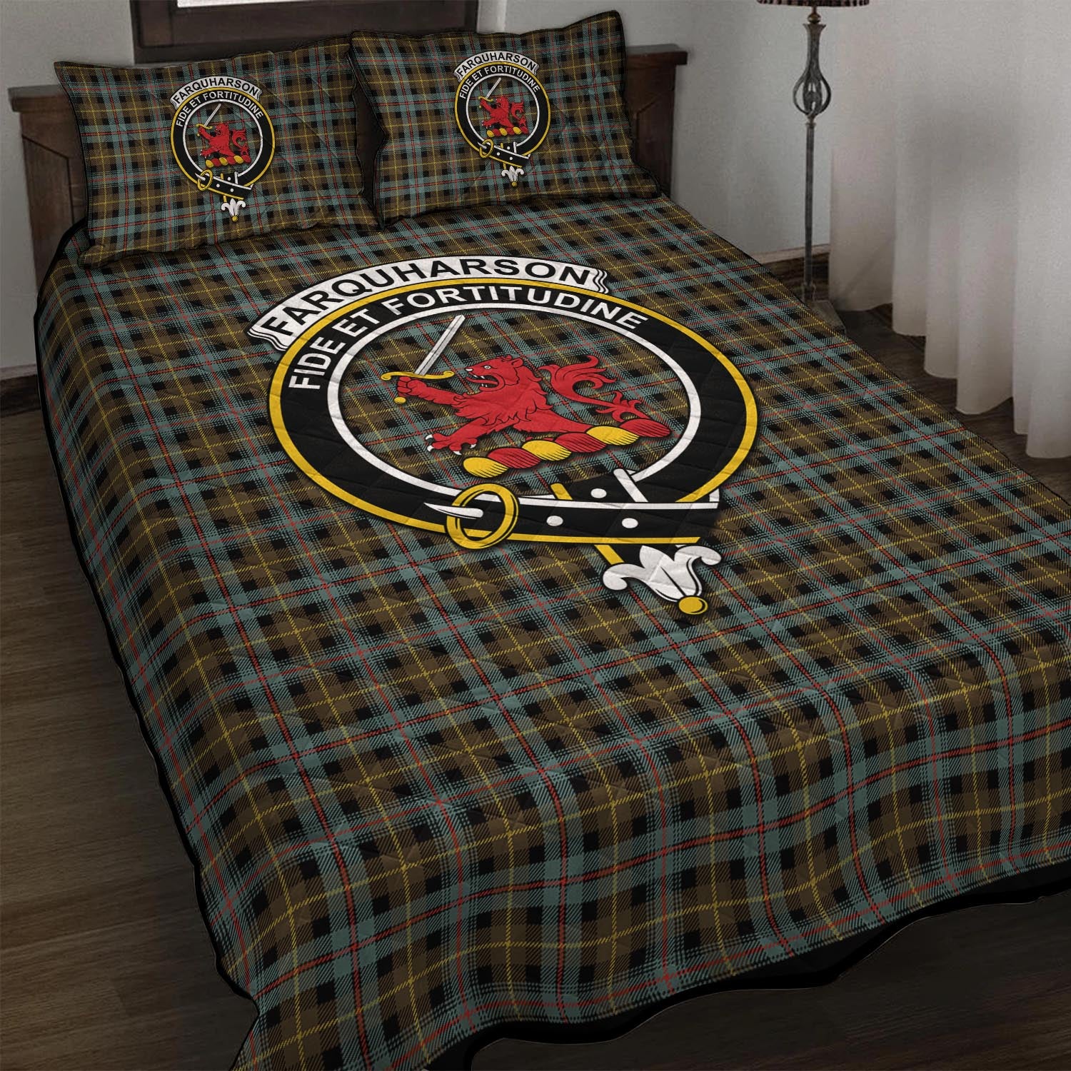 Farquharson Weathered Tartan Quilt Bed Set with Family Crest - Tartan Vibes Clothing