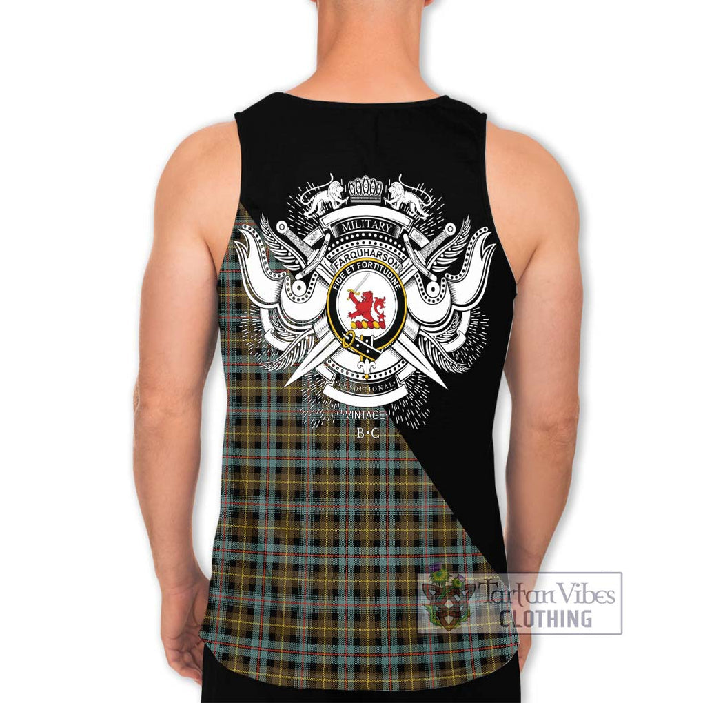 Farquharson Weathered Tartan Men's Tank Top with Family Crest and Military Logo Style - Tartanvibesclothing Shop