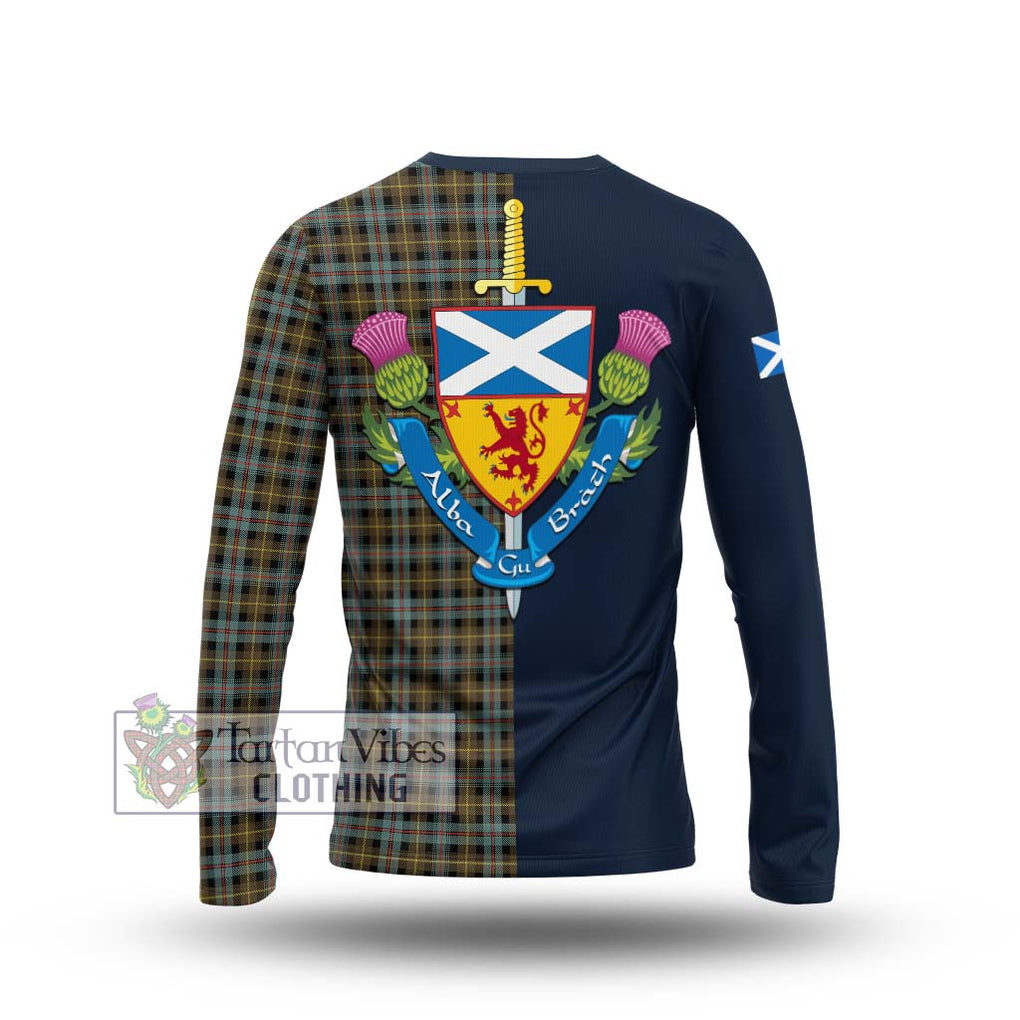 Tartan Vibes Clothing Farquharson Weathered Tartan Long Sleeve T-Shirt with Scottish Lion Royal Arm Half Style