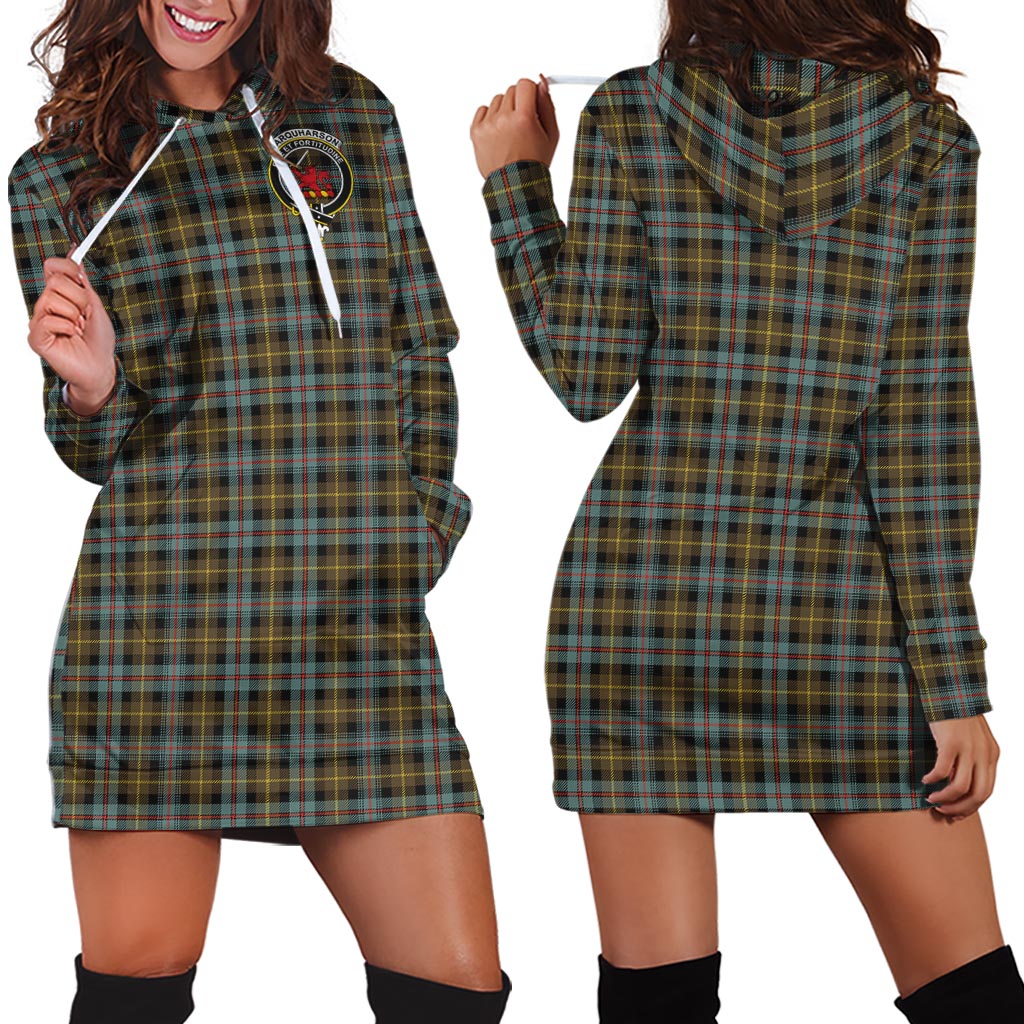 Farquharson Weathered Tartan Hoodie Dress with Family Crest - Tartan Vibes Clothing