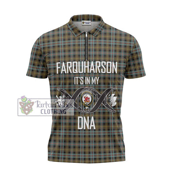 Farquharson Weathered Tartan Zipper Polo Shirt with Family Crest DNA In Me Style