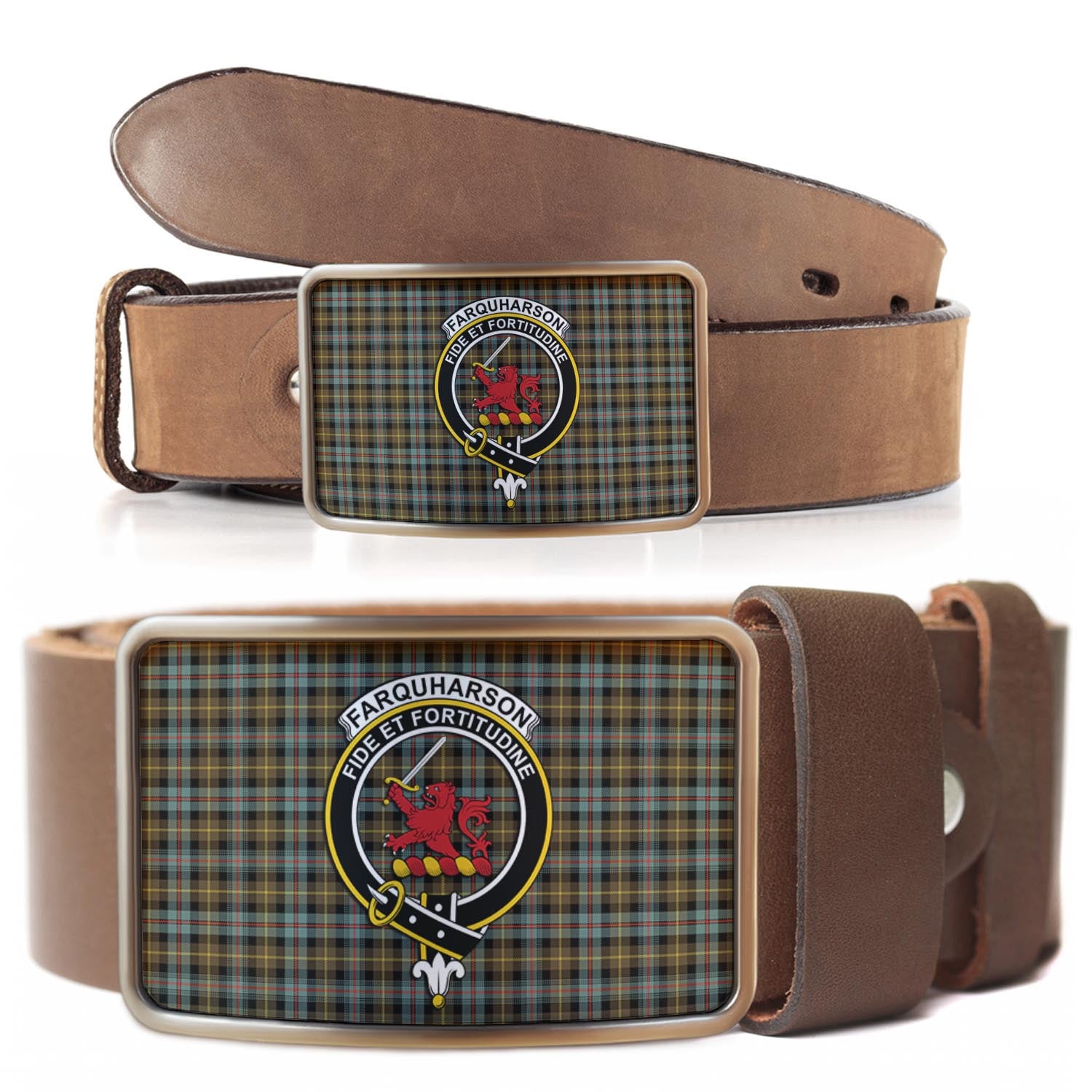 Farquharson Weathered Tartan Belt Buckles with Family Crest - Tartan Vibes Clothing