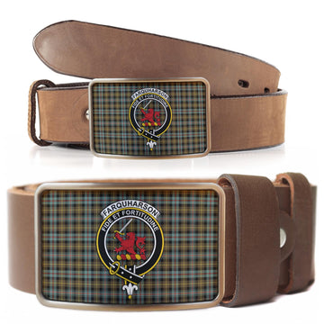 Farquharson Weathered Tartan Belt Buckles with Family Crest