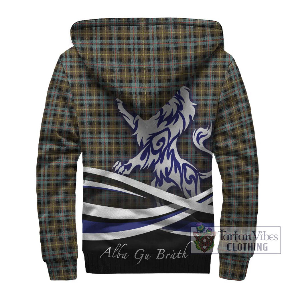 Farquharson Weathered Tartan Sherpa Hoodie with Alba Gu Brath Regal Lion Emblem - Tartanvibesclothing Shop