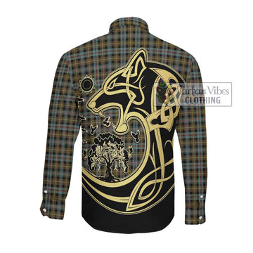 Farquharson Weathered Tartan Long Sleeve Button Shirt with Family Crest Celtic Wolf Style