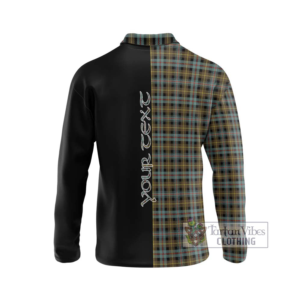 Farquharson Weathered Tartan Long Sleeve Polo Shirt with Family Crest and Half Of Me Style - Tartanvibesclothing Shop