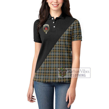 Farquharson Weathered Tartan Women's Polo Shirt with Family Crest and Military Logo Style