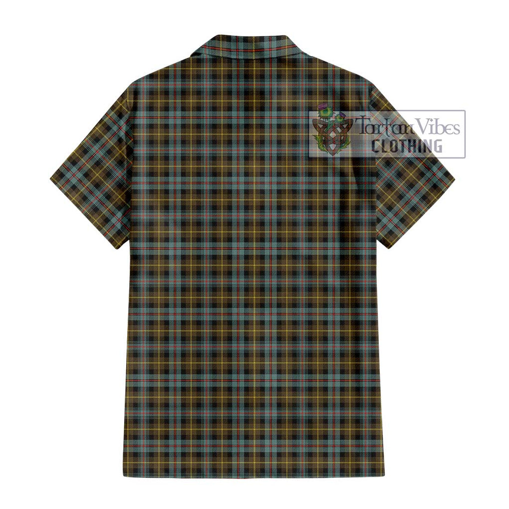 Farquharson Weathered Tartan Short Sleeve Button Shirt with Family Crest DNA In Me Style - Tartanvibesclothing Shop