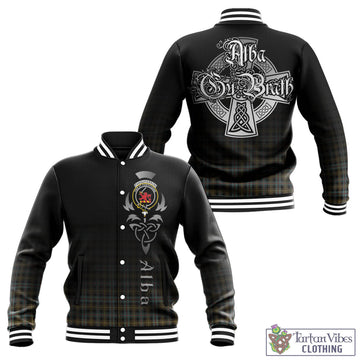 Farquharson Weathered Tartan Baseball Jacket Featuring Alba Gu Brath Family Crest Celtic Inspired