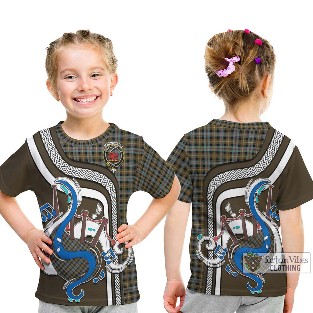 Tartan Vibes Clothing Farquharson Weathered Tartan Kid T-Shirt with Epic Bagpipe Style